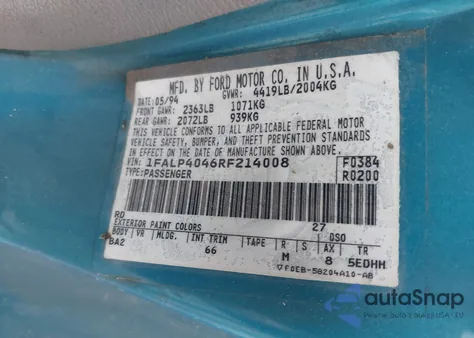 1994 Ford Mustang from USA, damaged, VIN 1FALP4046RF214008